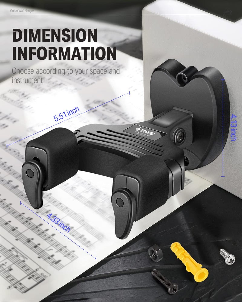 Donner Locking Guitar Wall Mount 1-Pack, Auto Lock Guitar Wall Hanger for Acoustic Electric Guitar Bass Ukulele Mandolin, Black - Image 5